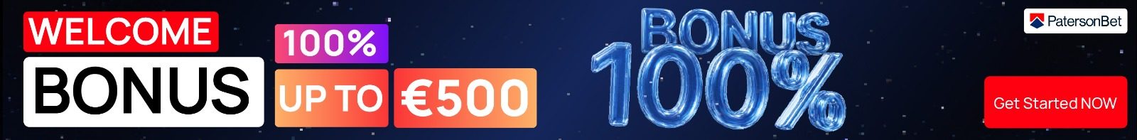 PatersonBet — Welcome Bonus 100% up to €500. Get started now.